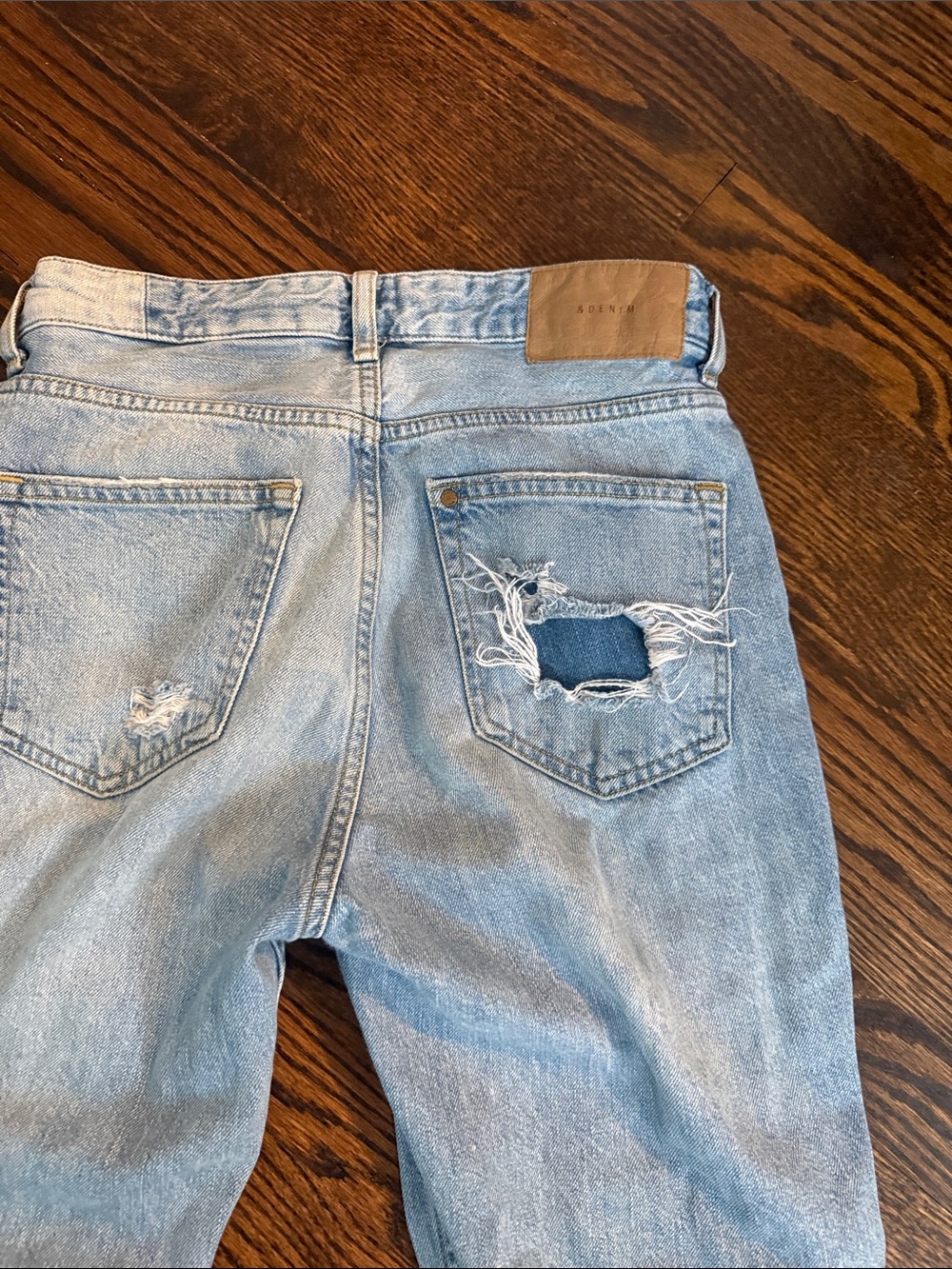 H&M &DENIM Light Wash Distressed Boyfriend Low Waist Jeans